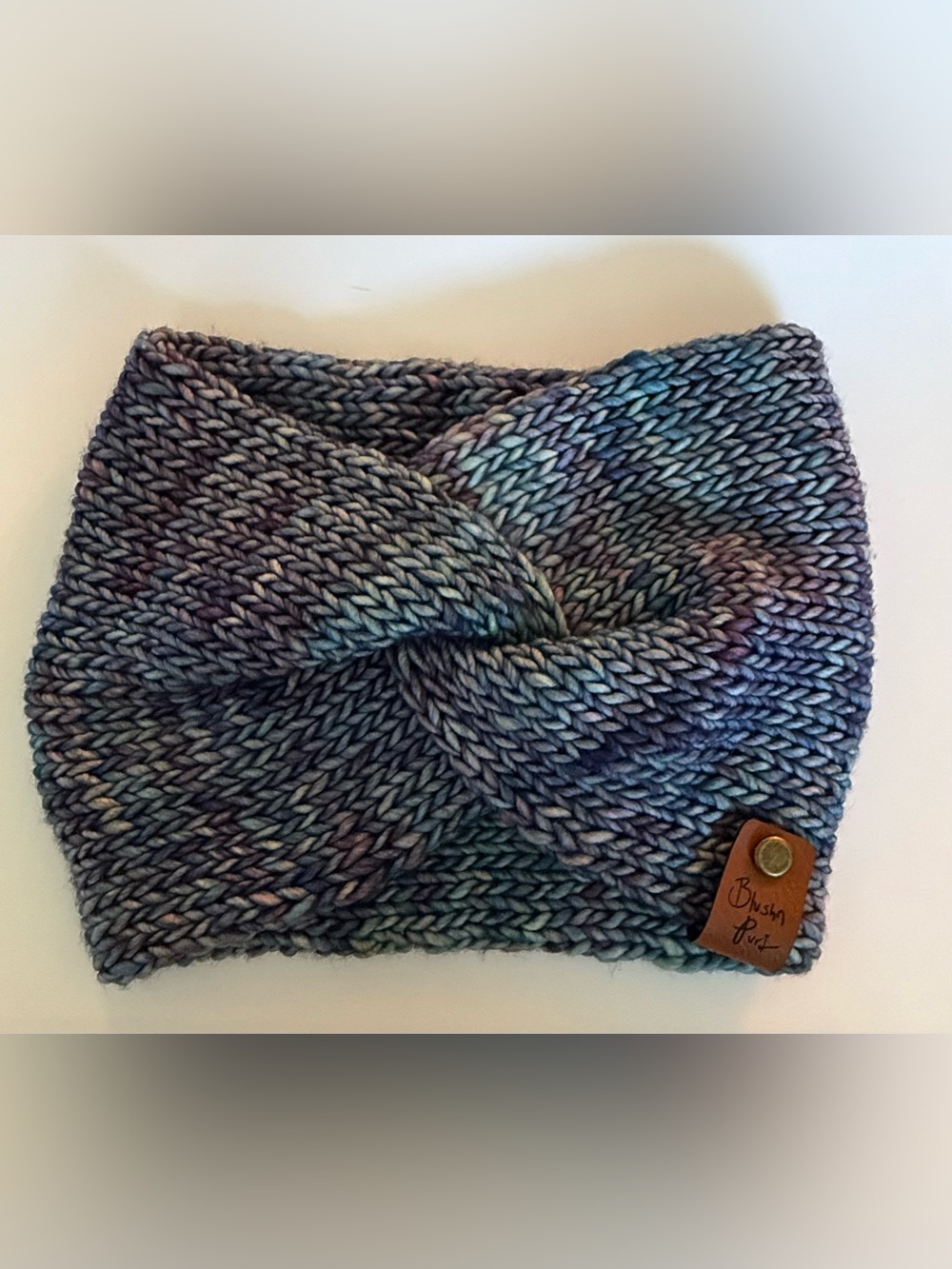 Twist Knit Headband in Blue Multitone